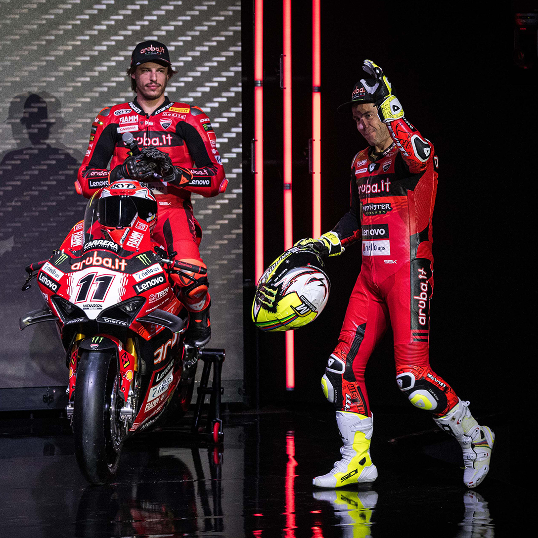 Alvaro Bautista greeting participants during the Campioni in Pisa 2024 event held by the Aruba.it Racing - Ducati Superbike Team