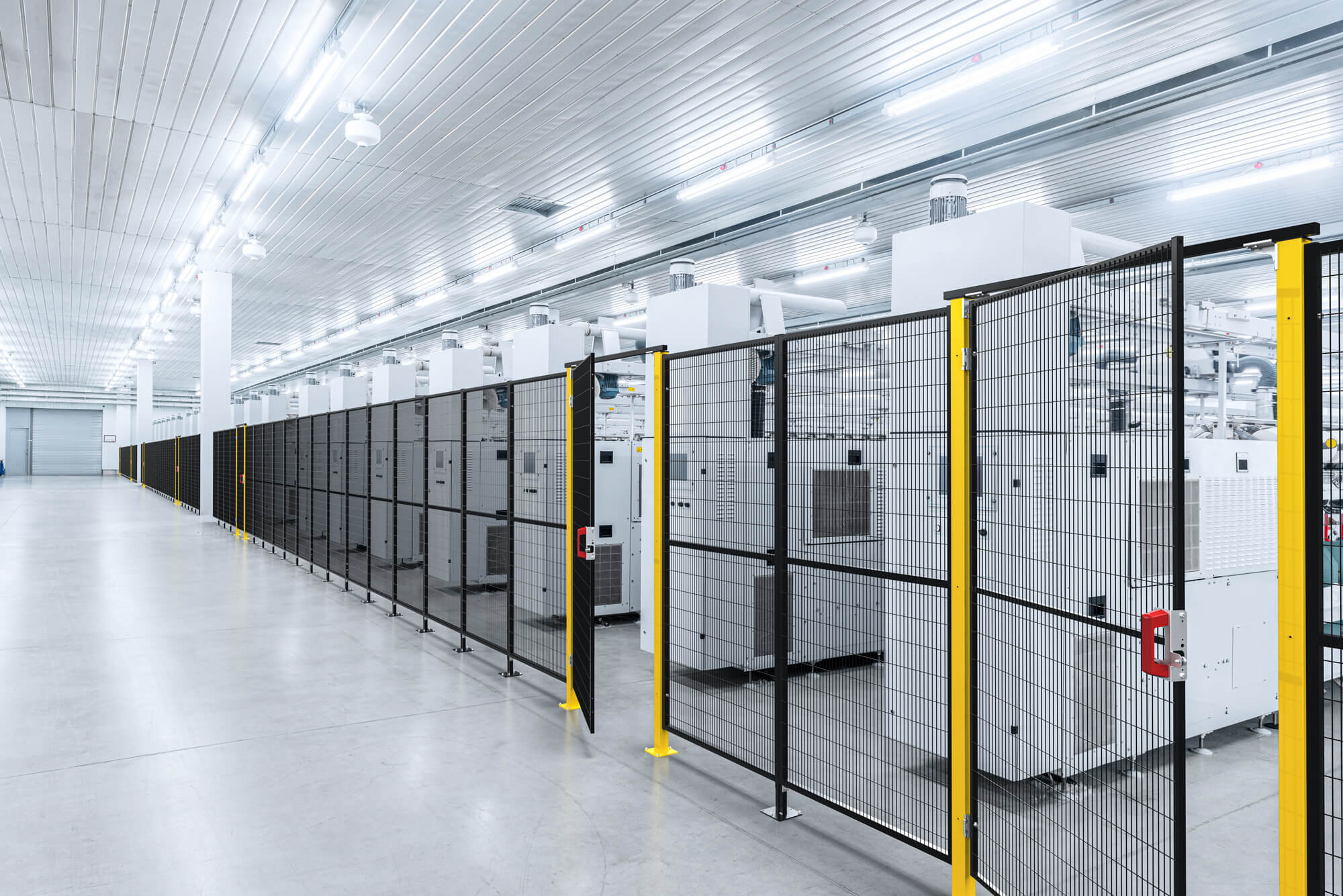 Perspective shot of a Satech line installed around machinery