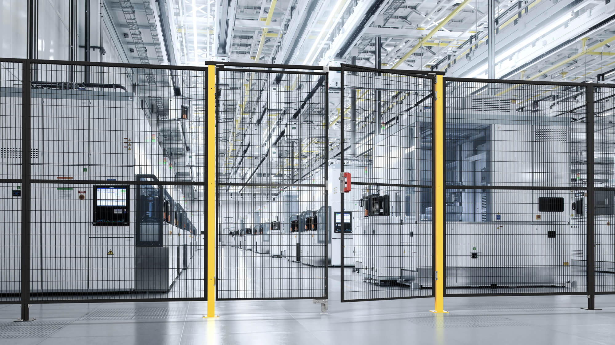Picture of a double hinged door by Satech within an industrial environment