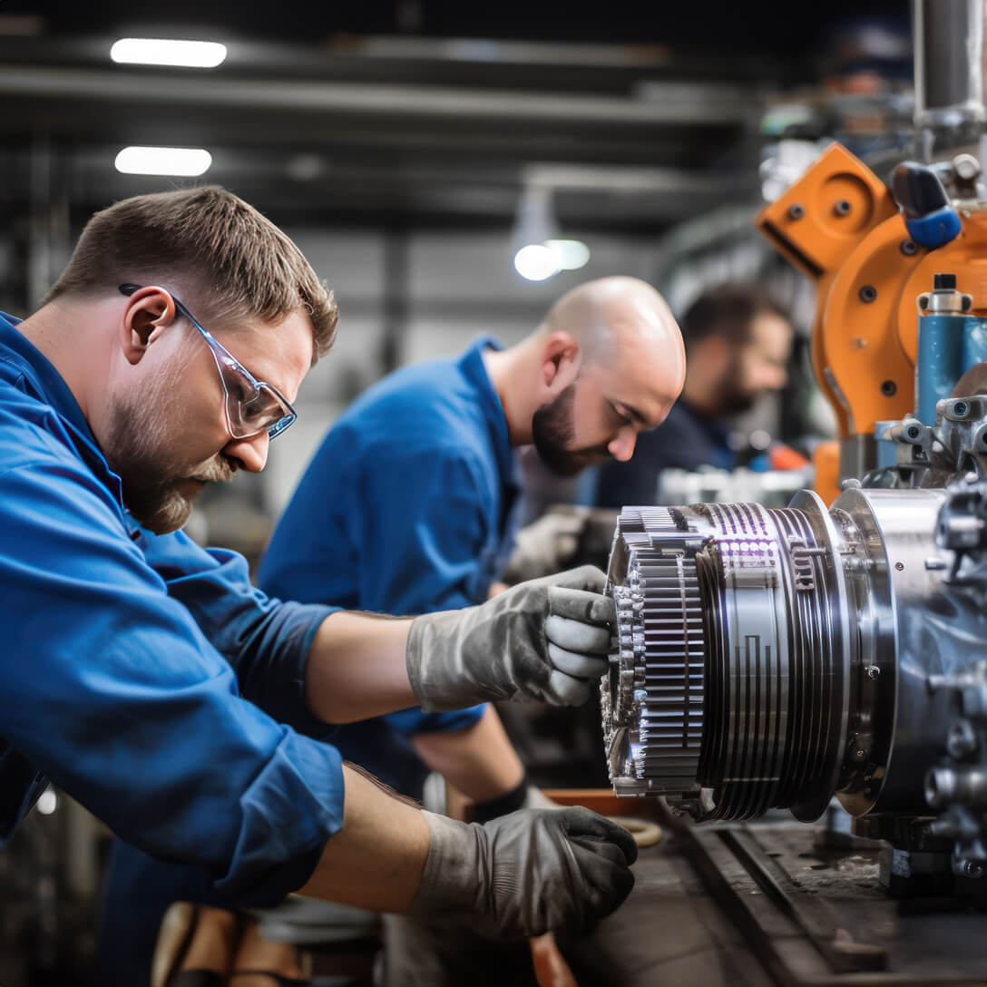 Photo of industrial operators performing Revamping of machinery.