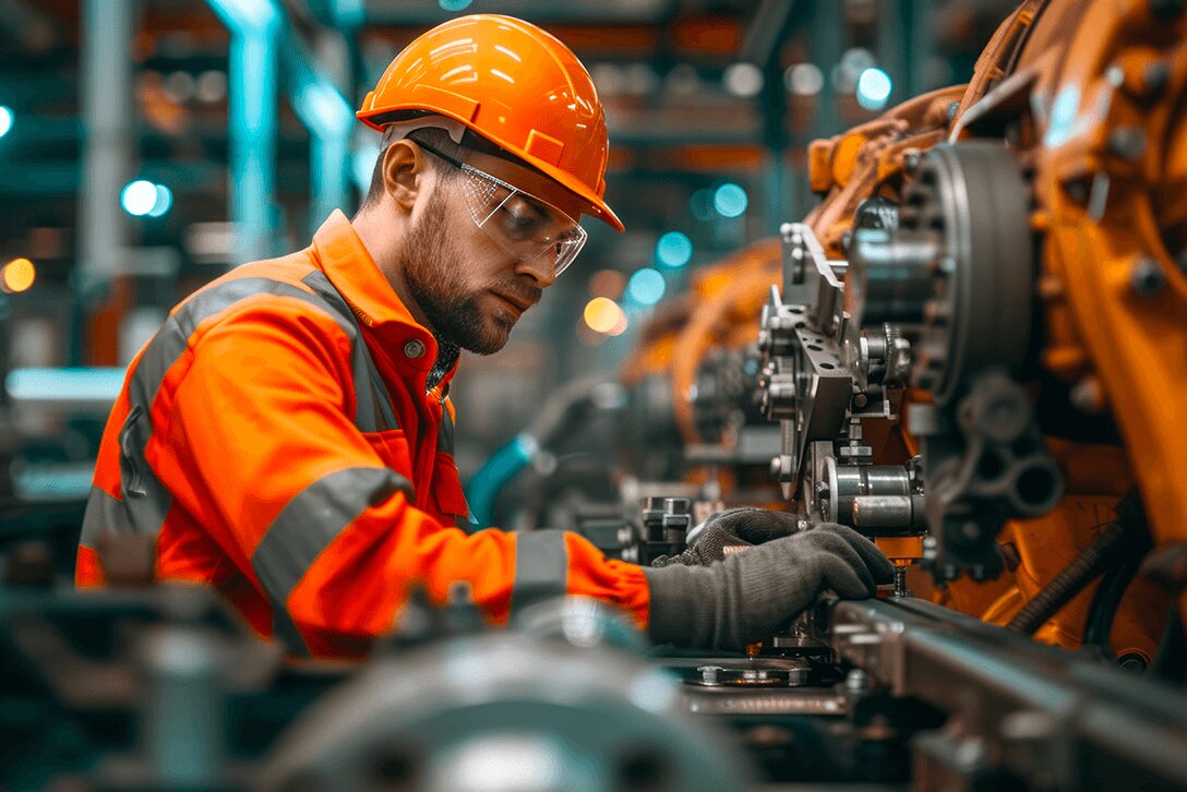 Scatto di operatore in contesto industriale mentre esegue un Revamping di macchinario